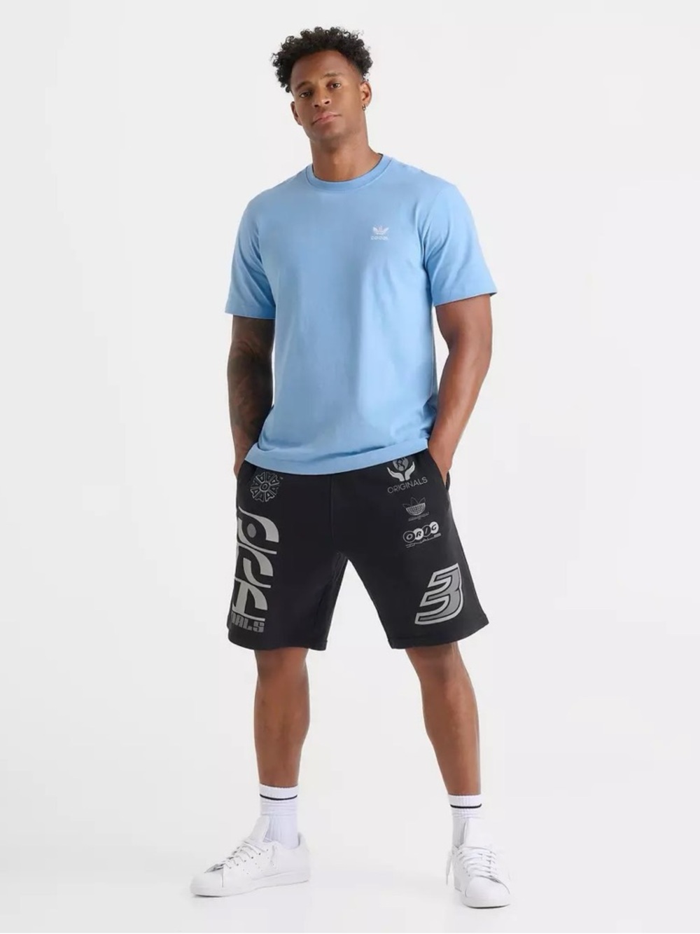 Adidas Originals Men's Medium Trefoil Tee T-Shirt - Ash Blue 100% COTTON - Picture 2 of 5